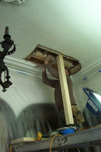 Jacking the beam in the library back into place